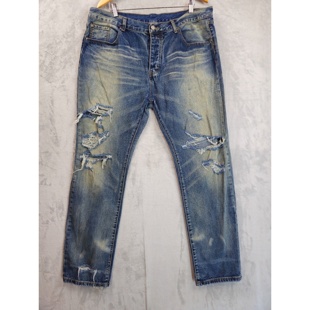 MNML Distressed Blue Men's Denim Jeans Size 40x31.5 Button Fly